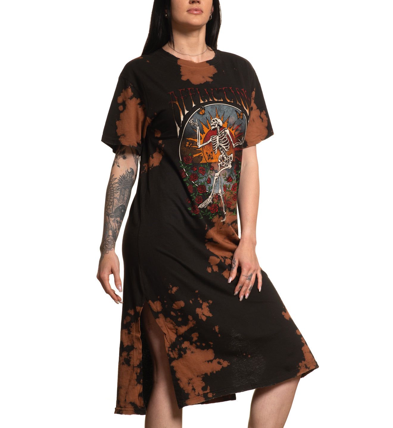 Skeleton Rose Shirt Dress - Affliction Clothing